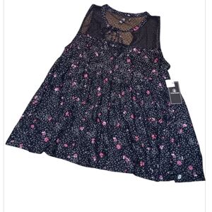 Volcom Black and Pink Floral Sleeveless Blouse Sz S New